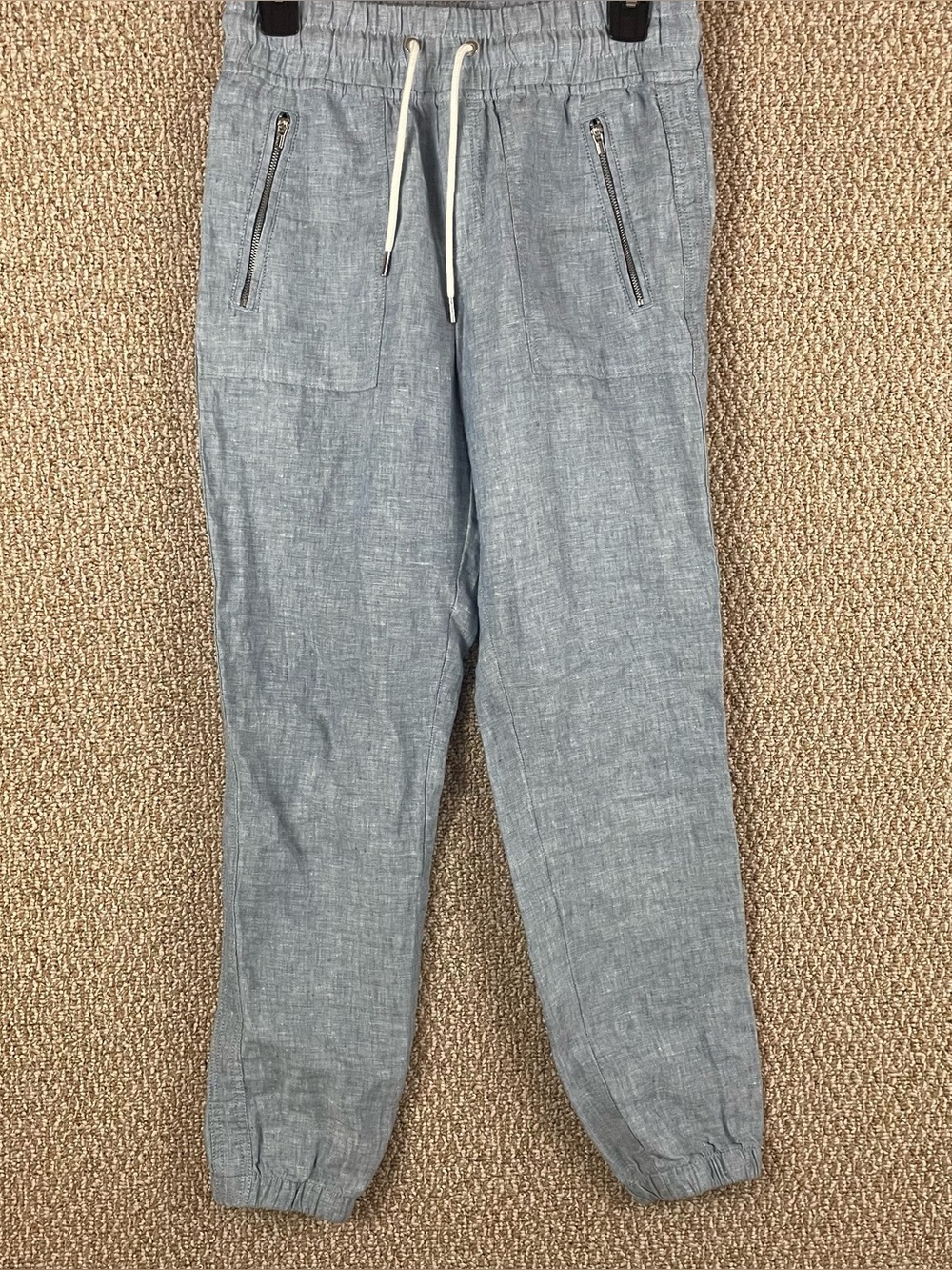 Athleta Cabo Jogger Womens 2 Blue Linen Vacation Coastal Chambray Beach E18